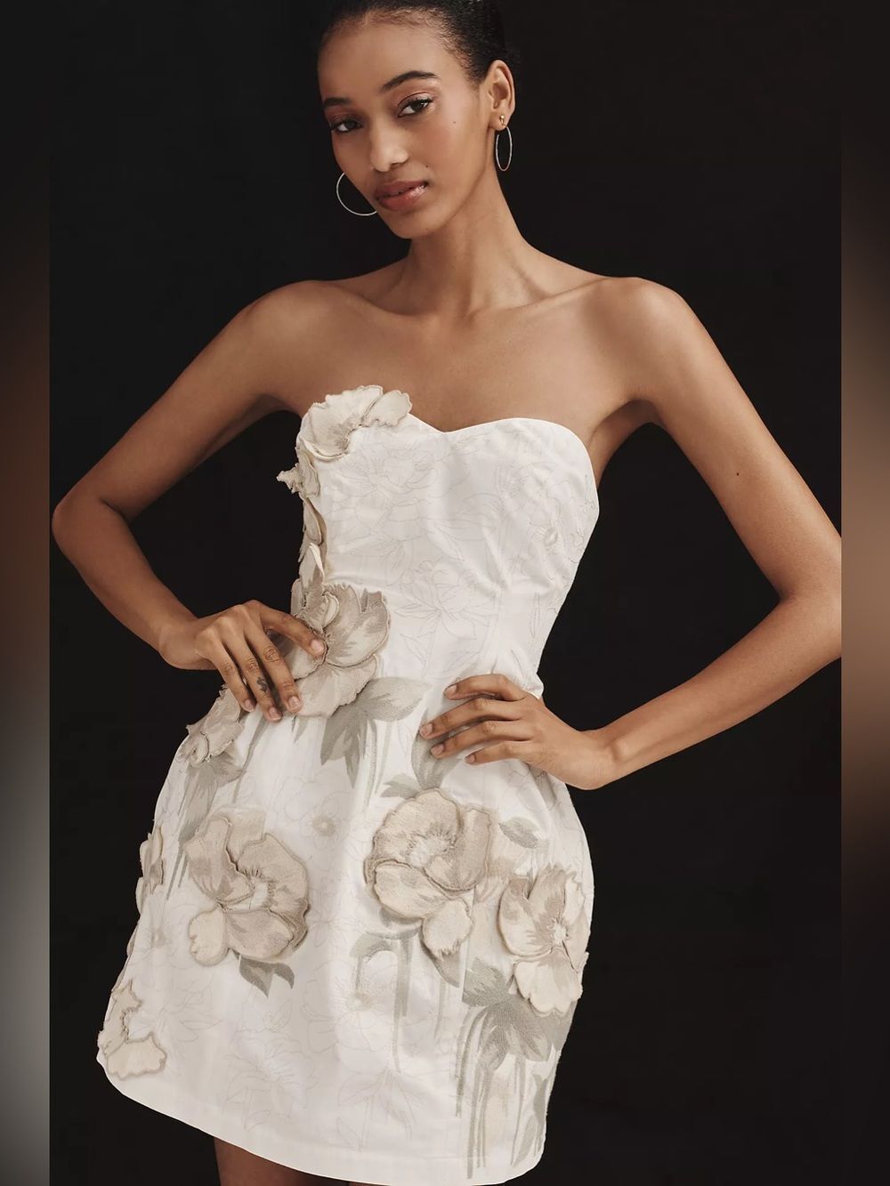 By Anthropologie Strapless Floral Appliqué Mini Dress Size M